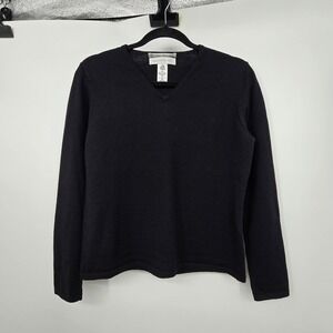 Vintage 90s Pursuits 100% Merino Wool V-Neck Sweater Women M Black Dark Academia